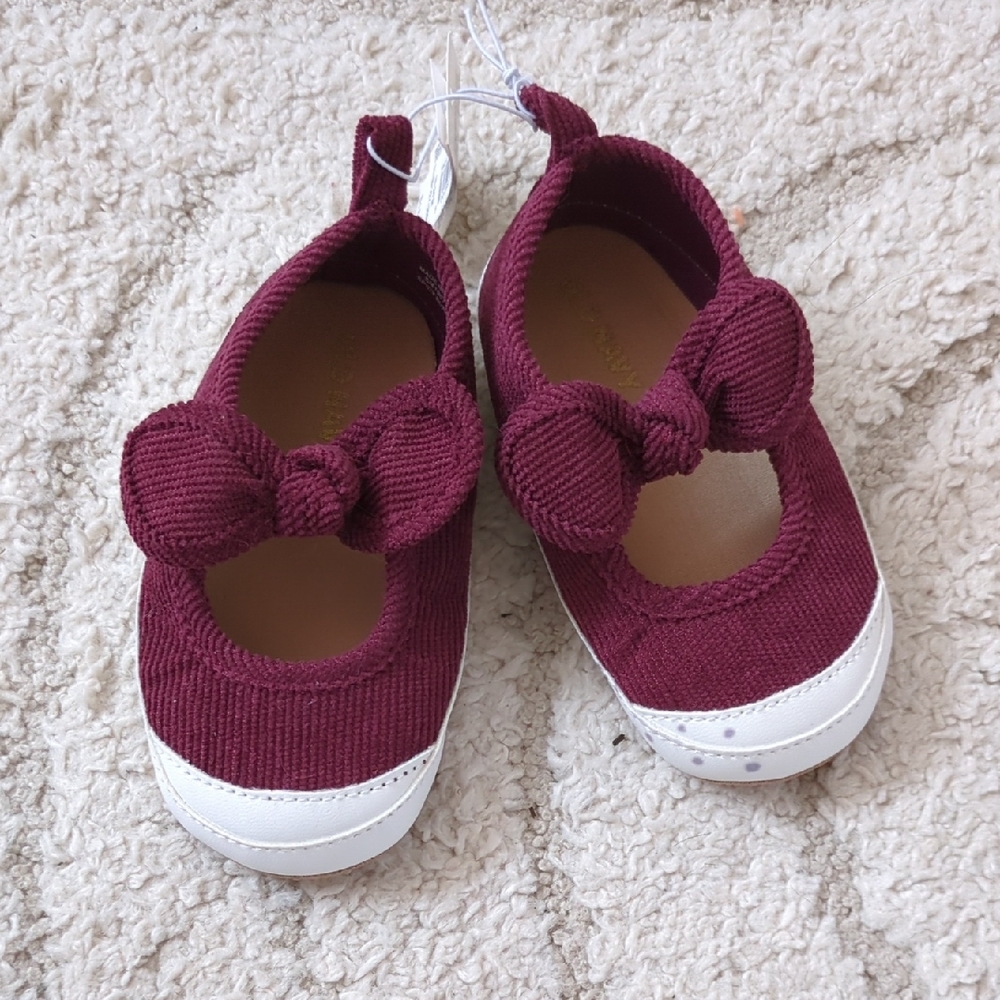 Kids Burgundy Corduroy Bow Shoes